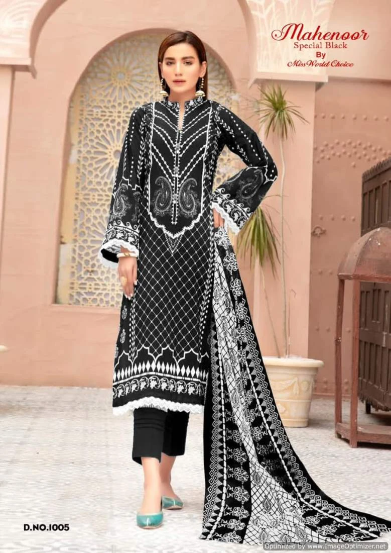 Miss World Mahenoor Black and White Cotton Wholesale Pakistani Suit Catalog — Wholesale Salwar Suits, Miss World wholesale from Surat — view 6